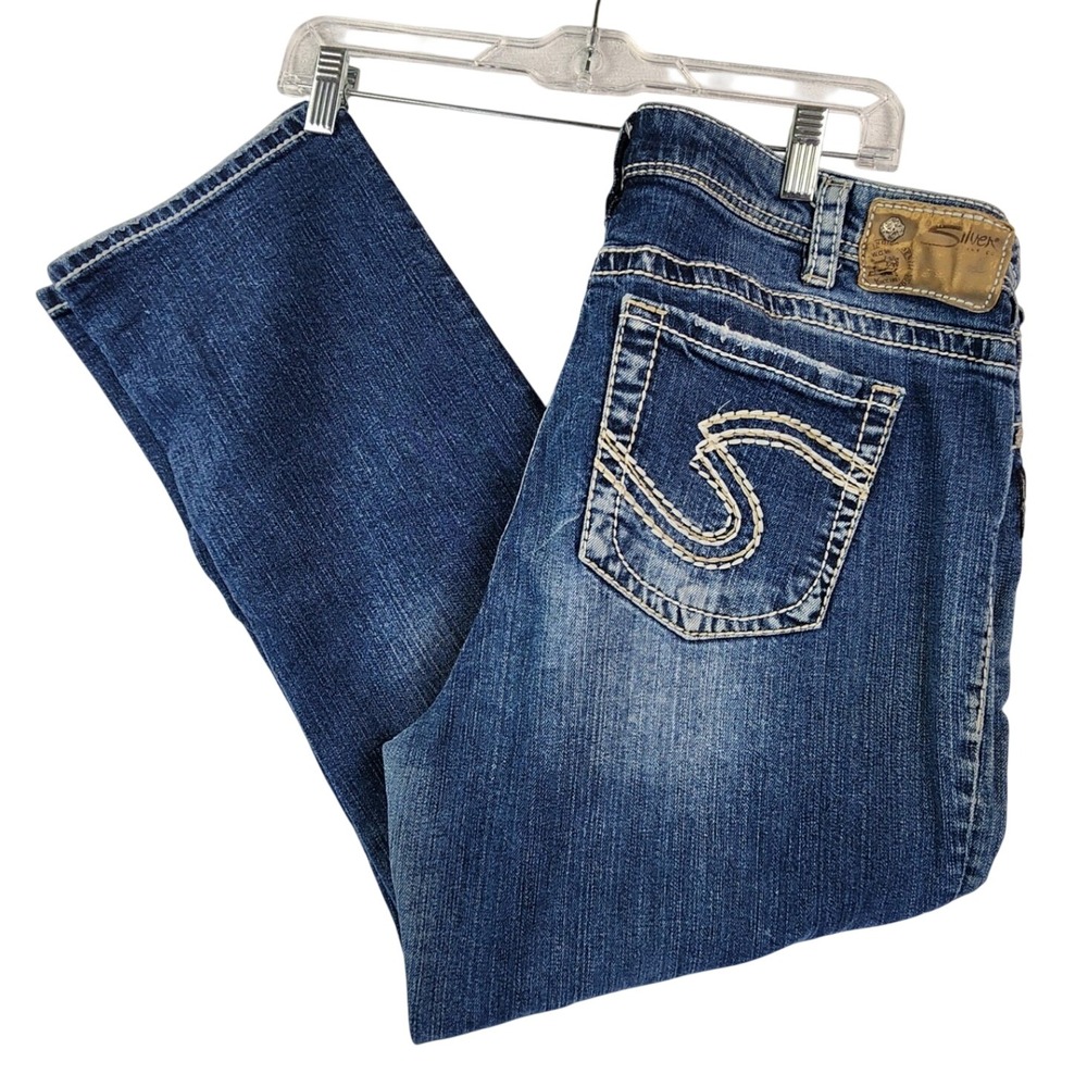 Silver Jeans 16 Blue Natsuki Capri Mid Rise Thick Stitch Y2K Western Boho Denim